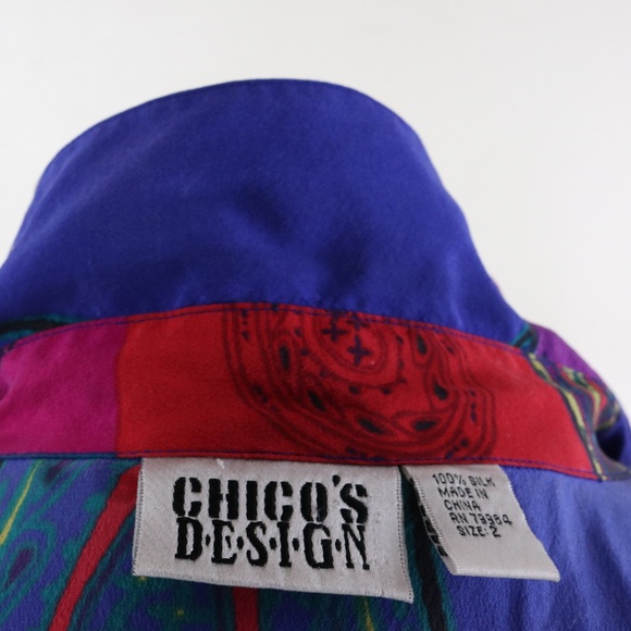 Chico’s Design Silk Long Sleeve Paisley 2 Blouse - Picture 8 of 8